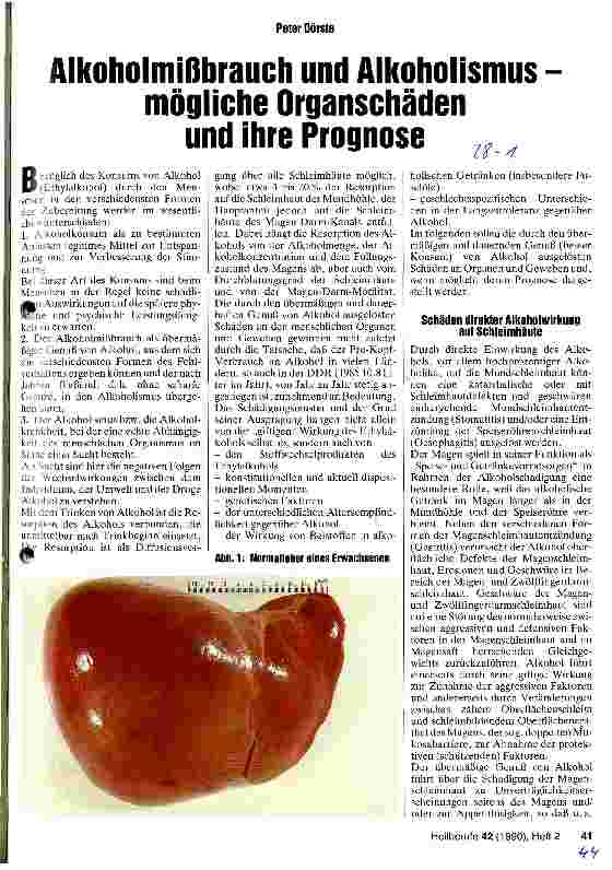Vorschauseite 1: Alkoholmißbrauch und Alkoholismus - mögliche Organschäden und ihre Prognose