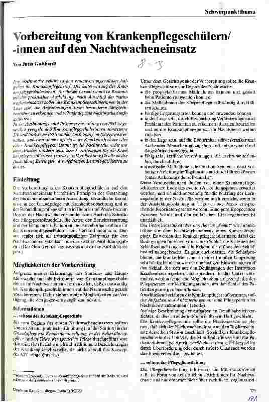 Vorschauseite 1: Vorbereitung von Krankenpflegeschülern/-innen auf den Nachtwacheneinsatz
