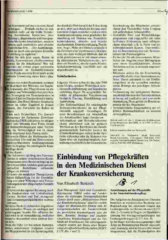Vorschauseite 1: Einbindung von Pflegekräften in den Medizinischen Dienst der Krankenversicherung