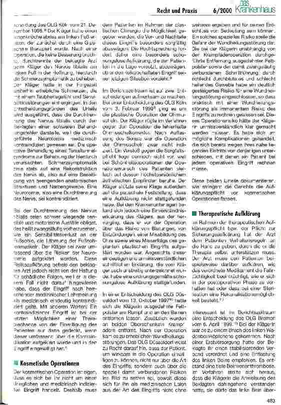 Vorschauseite 2: Patientenaufklärung im Spiegel der Rechtsprechung des Jahres 1999