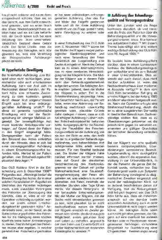 Vorschauseite 3: Patientenaufklärung im Spiegel der Rechtsprechung des Jahres 1999