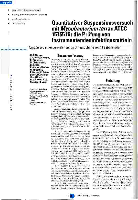 Vorschauseite 1: Quantitativer Suspensionsversuch mit Mycobacterium terrae ATCC 15755 für die Prüfung von Instrumentendesinfektionsmitteln