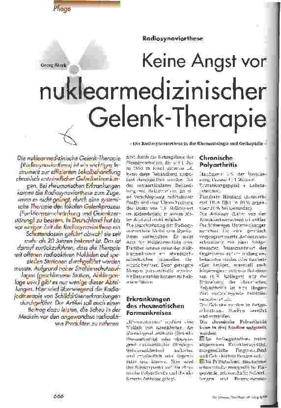 Vorschauseite 1: Keine Angst vor nuklearmedizinischer Gelenk-Therapie - Die Radiosynoviorthese in der Rheumatologie und Orthopädie -
