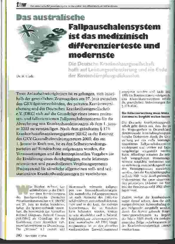 Vorschauseite 1: Das australische Fallpauschalensystem ist das medizinisch differenzierteste und modernste
