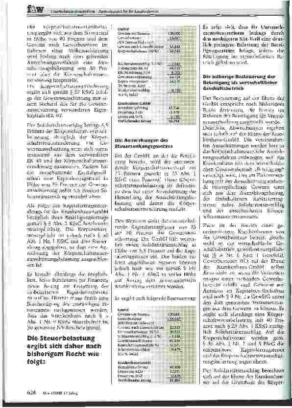 Vorschauseite 3: Unternehmenssteuerreform: Auswirkungen auf die Krankenhäuser