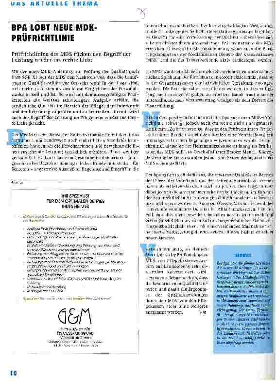 Vorschauseite 1: BPA lobt neue MDK-Prüfrichtlinie
