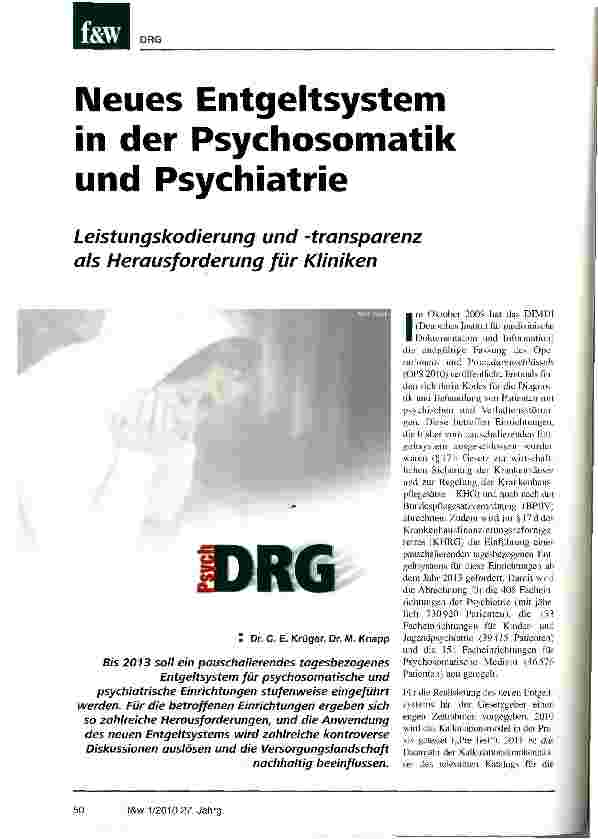 Vorschauseite 1: Neues Entgeltsystem in der Psychosomatik und Psychiatrie