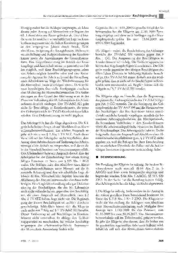 Vorschauseite 3: Rechtsanspruch auf Altersteilzeitarbeitsverhältnis kann nach Alter differenziert eingeräumt werden