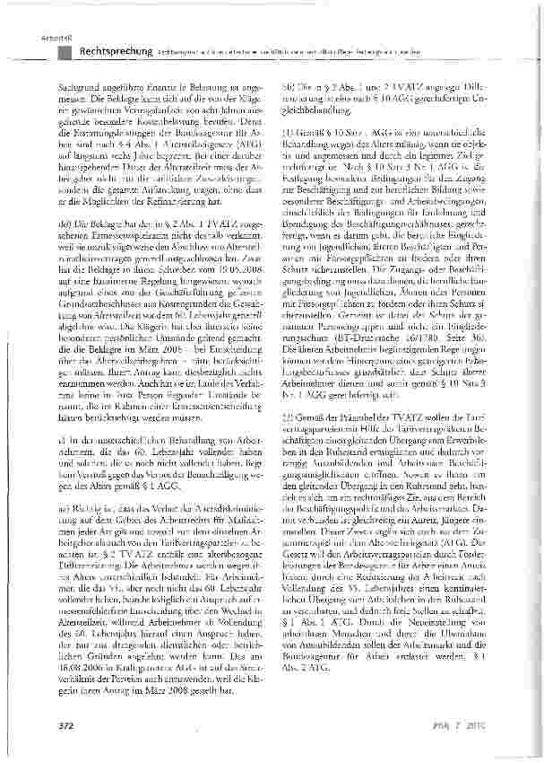 Vorschauseite 6: Rechtsanspruch auf Altersteilzeitarbeitsverhältnis kann nach Alter differenziert eingeräumt werden