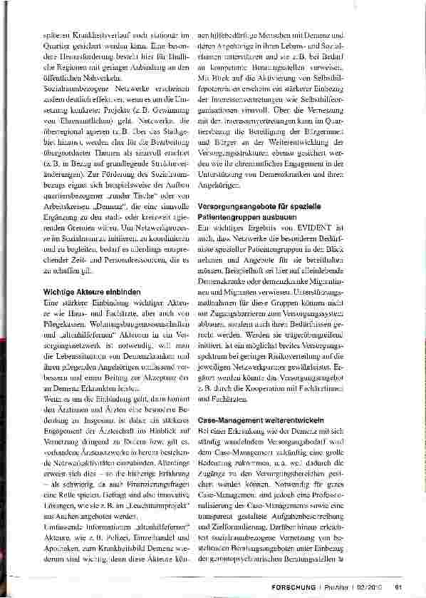 Vorschauseite 4: EVALUATION VERNETZTER VERSORGUNGSSTRUKTUREN FÜR DEMENZKRANKE UND IHRE ANGEHÖRIGEN