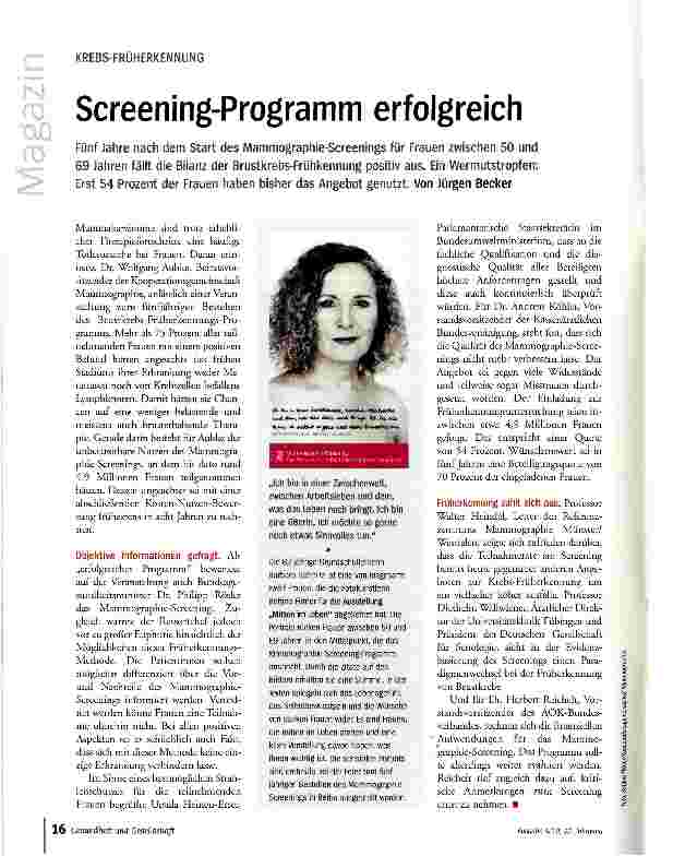 Vorschauseite 1: Screening-Programm erfolgreich