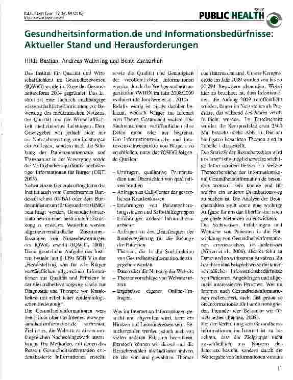 Vorschauseite 1: Gesundheitsinformation.de und Informationsbedürfnisse: Aktueller Stand und Herausforderungen