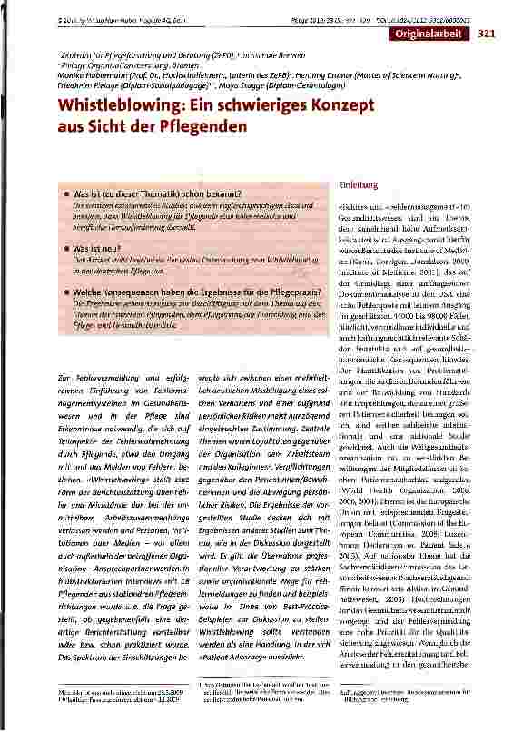 Vorschauseite 1: Whistleblowing: Ein schwieriges Konzept aus Sicht der Pflegenden