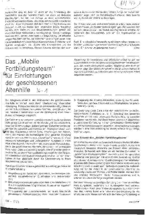 Vorschauseite 1: Das Mobile Fortbildungsteam für Einrichtungen der geschlossenen Altenhilfe