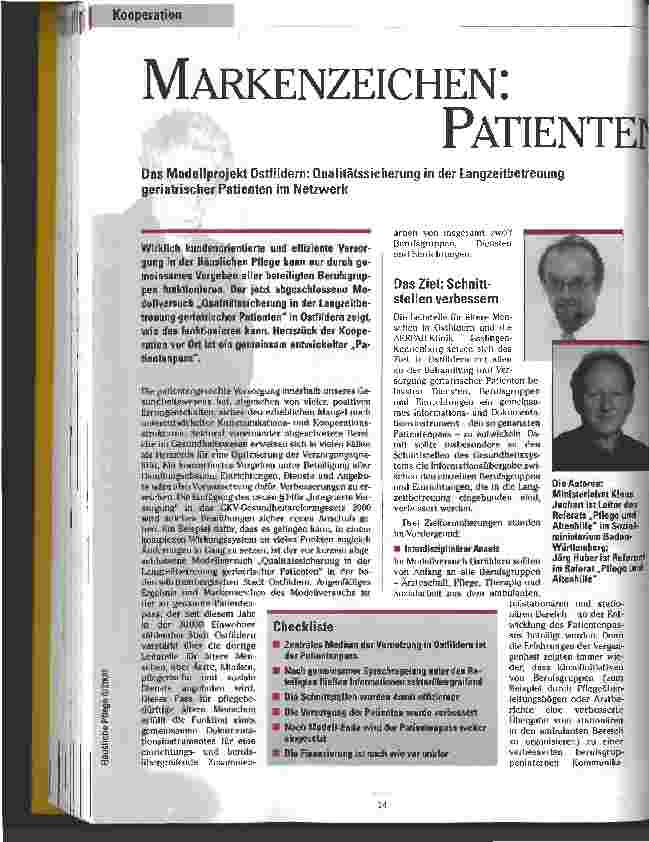 Vorschauseite 1: Markenzeichen: Patientenpass Qualitätssicherung in der Langzeitbetreuung geriatrische Patienten im Netzwerk