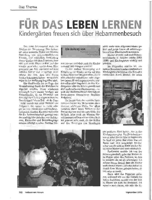 Vorschauseite 1: FÜR DAS LEBEN LERNENKindergärten freuen sich über Hebammenbesuch