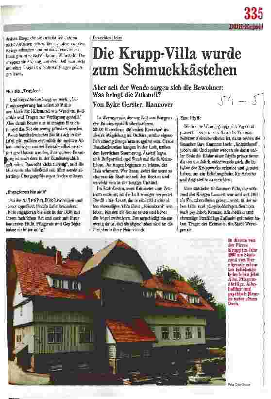 Vorschauseite 1: Ein echtes Heim: Die Krupp-Villa wurde zum Schmuckkästchen. Aber seit der Wende sorgen sich die Bewohner: was bringt die Zukunft?