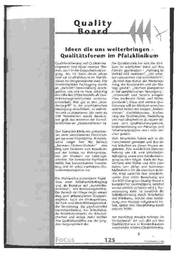 Vorschauseite 1: Ideen die uns weiterbringen - Qualitätsforum im Pfalzklinikum