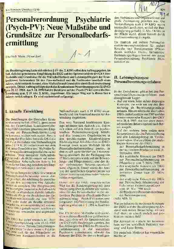 Vorschauseite 1: Personalverordnung, Psychiatrie: Maßstäbe und Grundsätze zur Personalbedarfsermittlung
