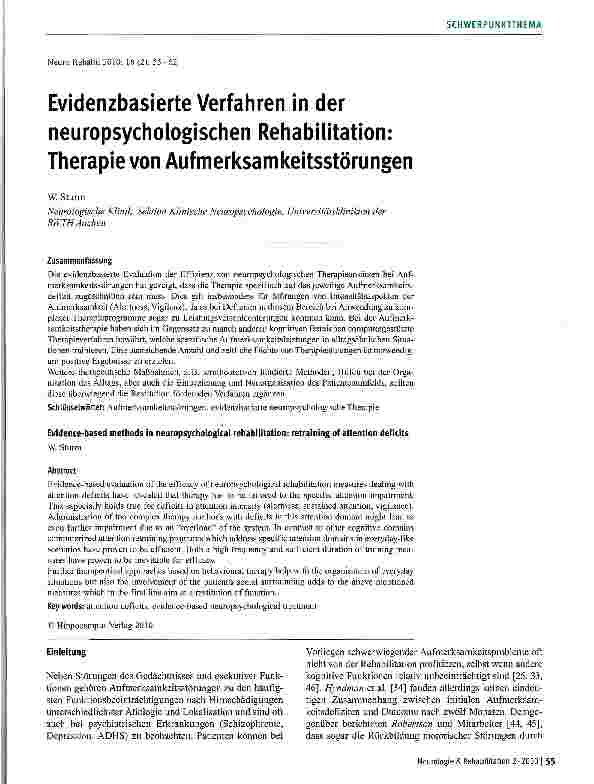 Vorschauseite 1: Evidenzbasierte Verfahren in der neuropsychologischen Rehabilitation: Therapie von Aufmerksamkeitsstörungen