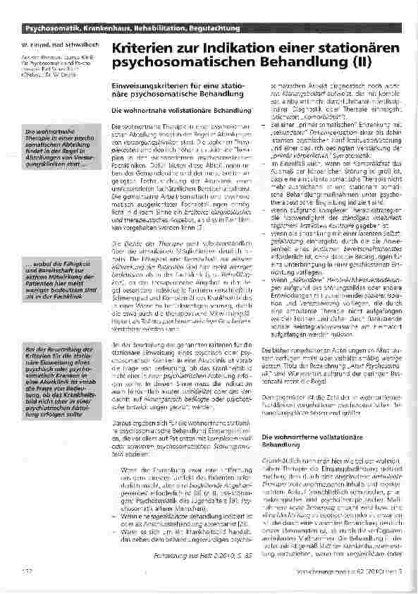 Vorschauseite 1: Kriterien zur Indikation einer stationären psychosomatischen Behandlung (II)