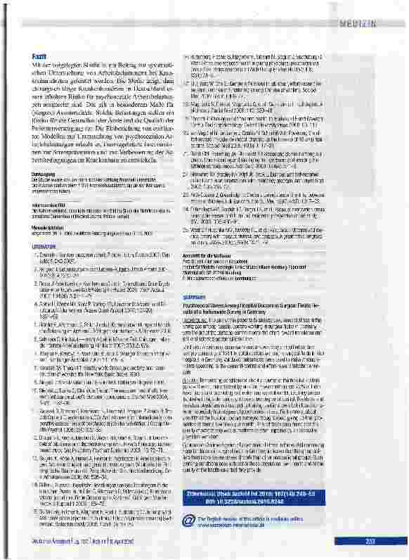 Vorschauseite 6: Psychosoziale Arbeitsbelastungen bei chirurgisch tätigen Krankenhausärzten