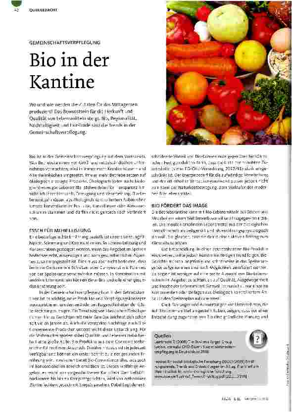 Vorschauseite 1: QUERGEDACHTGEMEINSCHAFTSVERPFLEGUNGBio in der Kantine