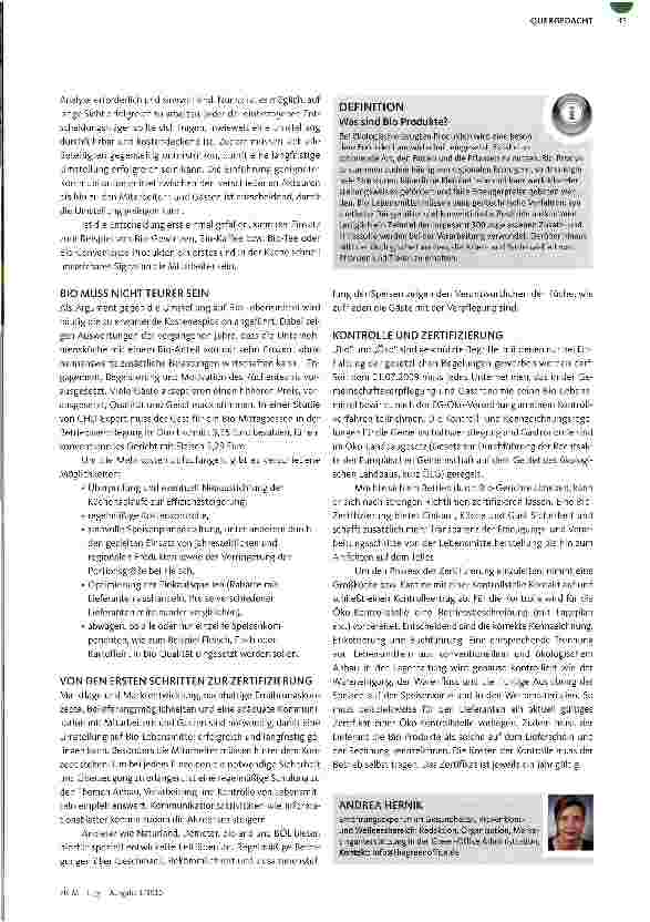 Vorschauseite 2: QUERGEDACHTGEMEINSCHAFTSVERPFLEGUNGBio in der Kantine