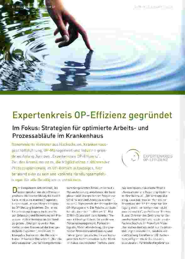 Vorschauseite 1: Expertenkreis OP-Effizienz gegründet Im Fokus: Strategien für optimierte Arbeitsund Prozessabläufe im Krankenhaus