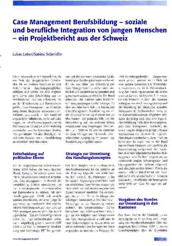 Vorschauseite 1: Case Management Berufsbildung - sozialeund berufliche Integration von jungen Menschenein Projektbericht aus der Schweiz