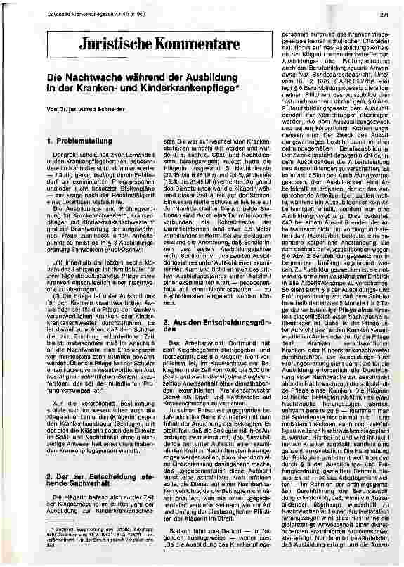 Vorschauseite 1: Die Nachtwache während der Ausbildung in der Krankenund Kinderkrankenpflege