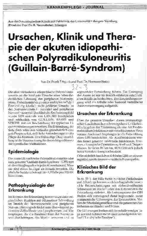 Vorschauseite 1: Ursachen, Klinik und Therapie der akuten idiopathischen Polyradikuloneuritis (Guillain-Barre-Syndrom)