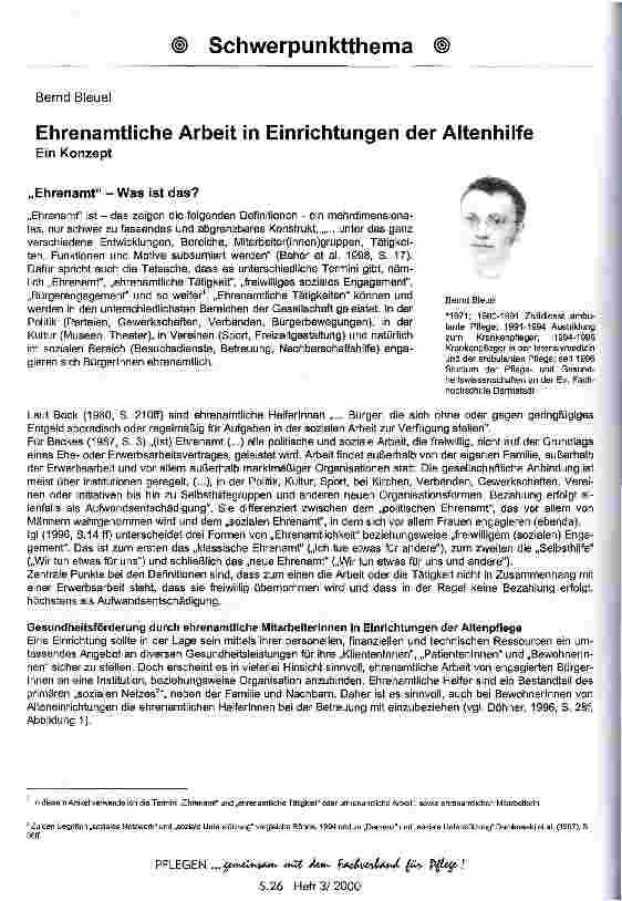 Vorschauseite 1: Ehrenamtliche Arbeit in Einrichtungen der Altenhilfe Ein Konzept