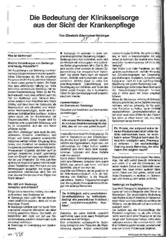 Vorschauseite 1: Die Bedeutung der Klinikseelsorge aus der Sicht der Krankenpflege