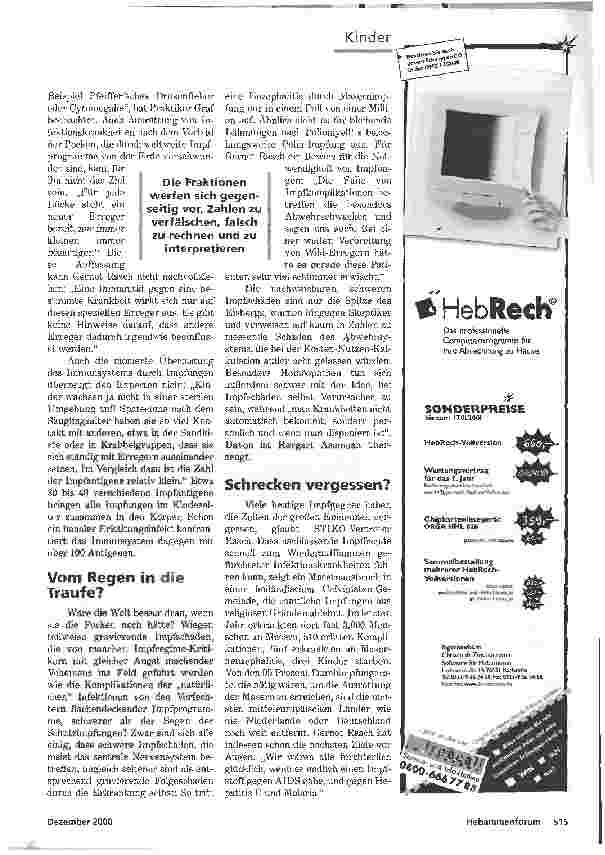 Vorschauseite 3: KLEINER PIEKS - GROSSER STREIT KONTROVERSE DISKUSSIONEN UM IMPFUNGEN