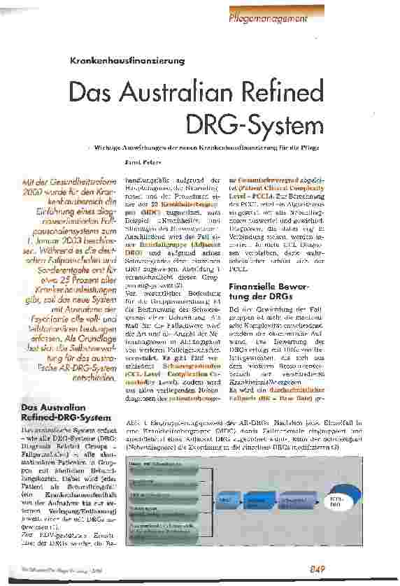 Vorschauseite 1: Das Australian Refined DRG-System Wichtige Auswirkungen der neuen Krankenhausfinanzierung für die Pflege