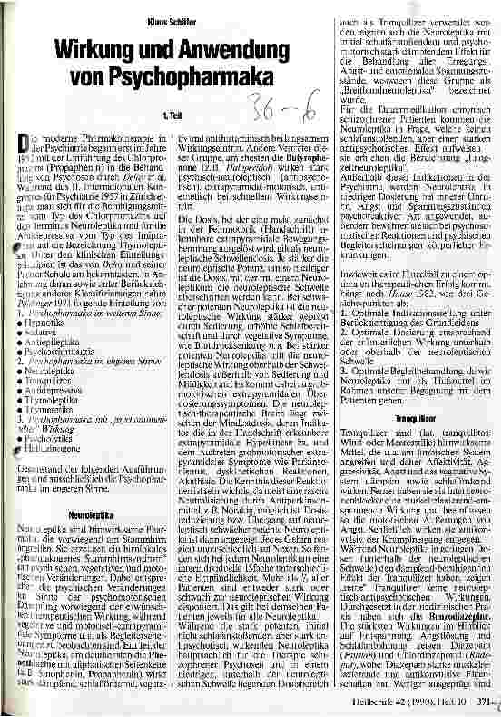 Vorschauseite 1: Wirkung und Anwendung von Psychopharmaka 1. Teil