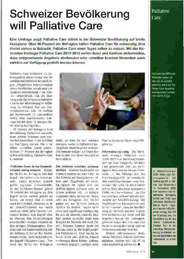 Vorschauseite 1: Schweizer Bevölkerung will Palliative Care