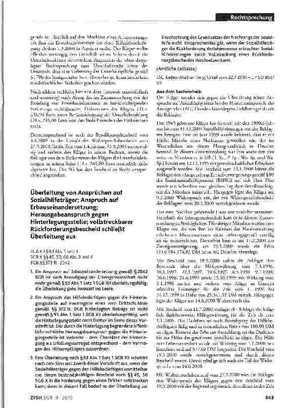 Vorschauseite 1: Überleitung von Ansprüchen auf Sozialhilfeträger; Anspruch auf Erbauseinandersetzung; Herausgabeanspruch gegen Hinterlegungsstelle; vollstreckbarer Rückforderungsbescheid schließt…