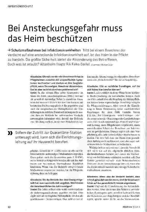Vorschauseite 1: Bei Ansteckungsgefahr muss das Heim beschützen