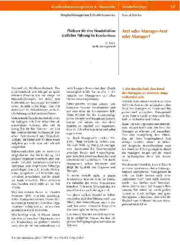 Vorschauseite 1: Arzt oder Manager-Arzt oder Manager?