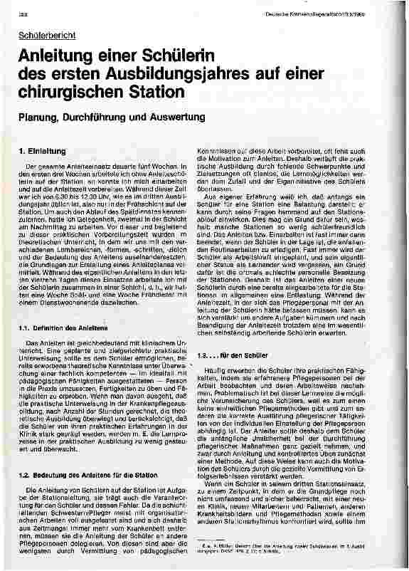 Vorschauseite 1: Anleitung einer Schülerin des ersten Ausbildungsjahres auf einer chirurgischen Station - Schülerbericht