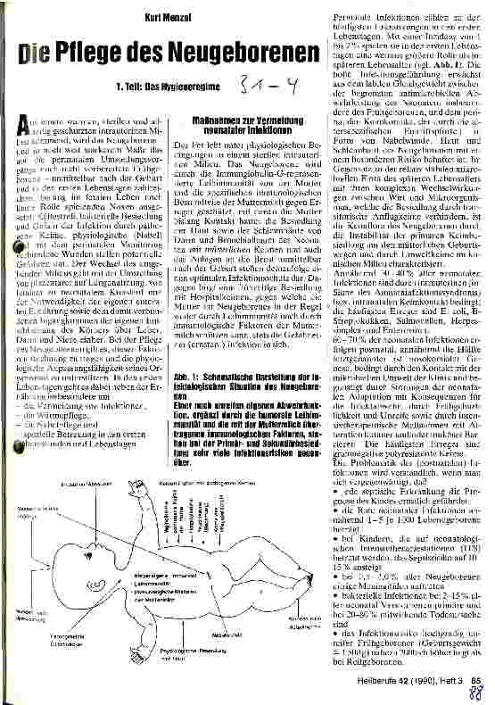 Vorschauseite 1: Die Pflege des Neugeborenen 1. Teil: Das Hygieneregieme