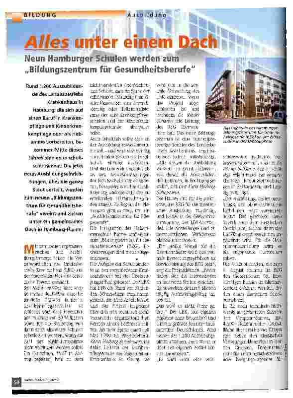 Vorschauseite 1: Alles unter einem Dach Neun Hamburger Schulen werden zum Bildungszentrum für Gesundheitsberufe