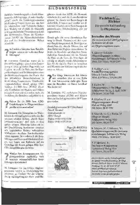 Vorschauseite 2: Hygienegrundsätze in Alten und Pflegeheimen Privatsphäre im Wohnbereich der Altenpflegeheime muss erhalten bleiben.