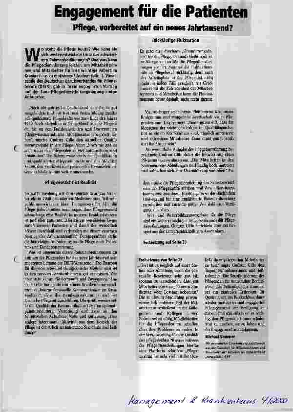 Vorschauseite 1: Engagement für die Patienten Pflege, vorbereitet auf ein neues Jahrtausend?