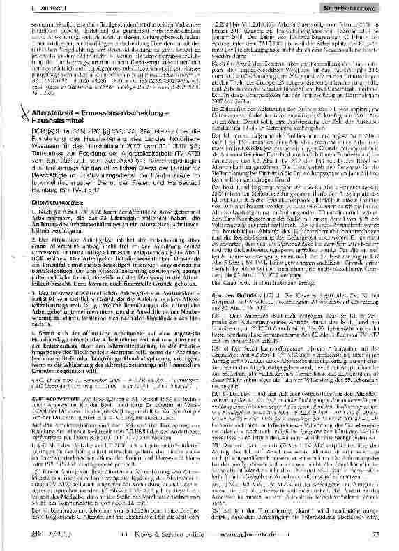 Vorschauseite 1: Altersteilzeit - Ermessensentscheidung -* Haushaltsmittel