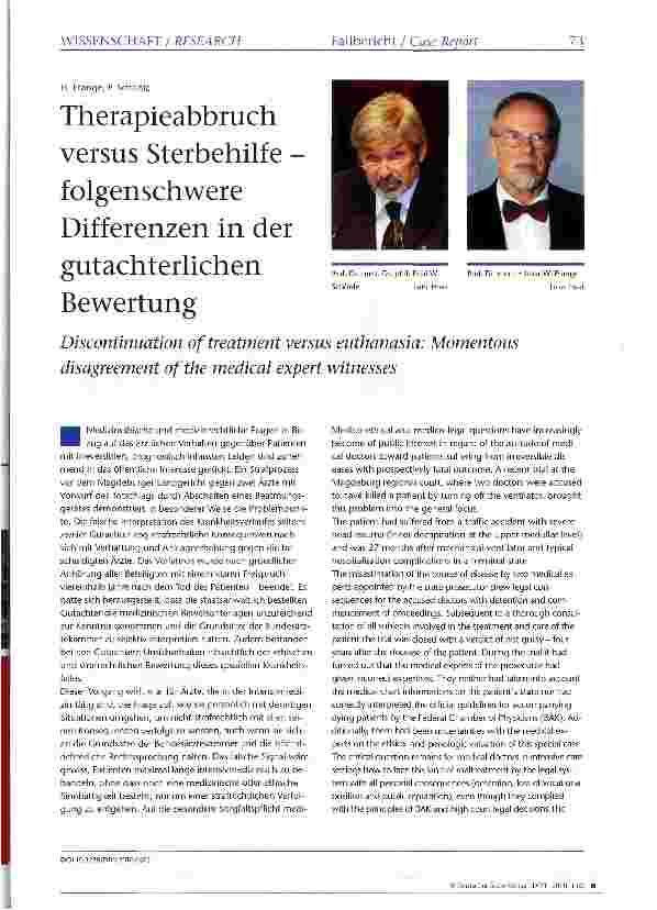 Vorschauseite 1: Therapieabbruch versus Sterbehilfe -folgenschwere Differenzen in der gutachterlichen Bewertung