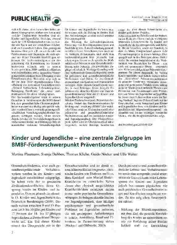 Vorschauseite 1: Kinder und Jugendliche - eine zentrale Zielgruppe im BMBF-Förderschwerpunkt Präventionsforschung