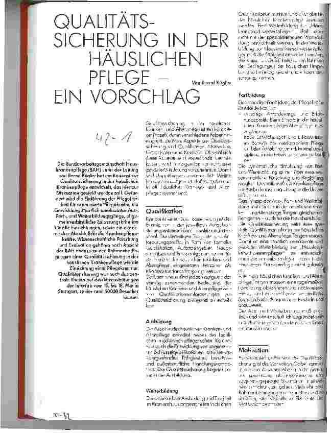 Vorschauseite 1: Qualitätssicherung in der häuslichen Pflege - ein Vorschlag